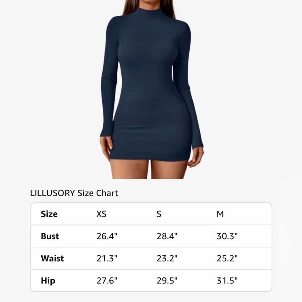 LILLUSORY Mock Neck Ribbed Knit Long Sleeve Party Bodycon Mini Dress - Picture 2 of 9